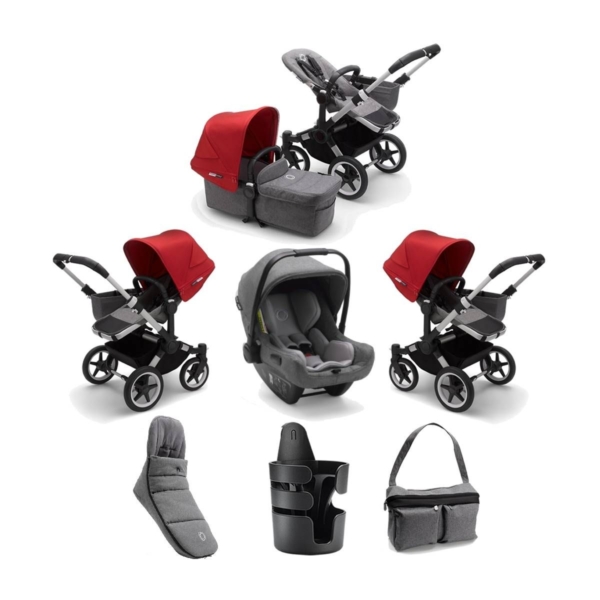 Bugaboo Donkey 3 Mono 7 Piece Bundle-Grey Melange/Aluminium-Red