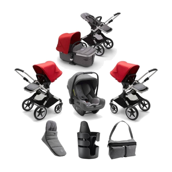 Bugaboo Fox2 7 Piece Bundle-Aluminium/Grey Melange-Red