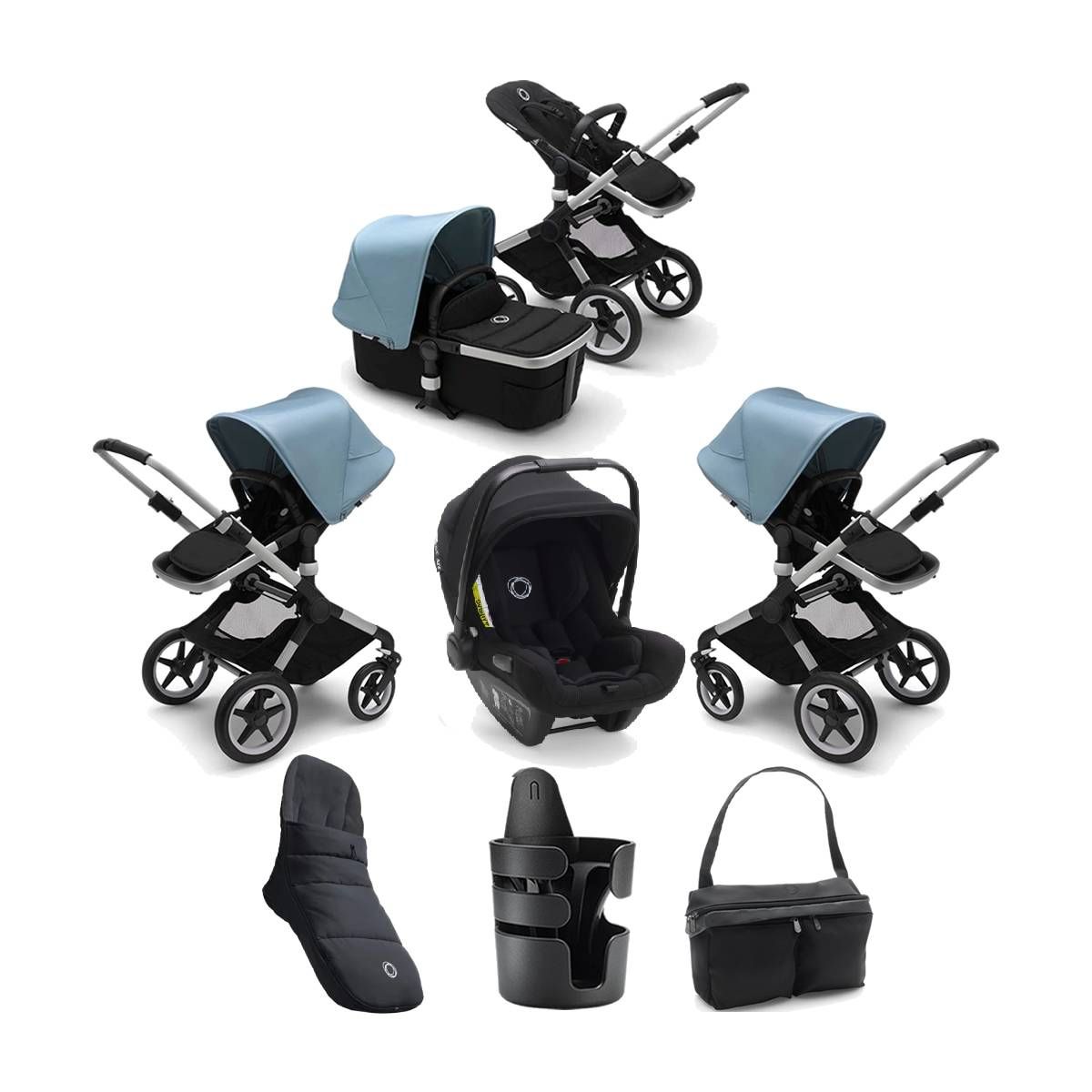 Bugaboo Fox2 7 Piece Bundle-Black/Aluminium-Vapor Blue