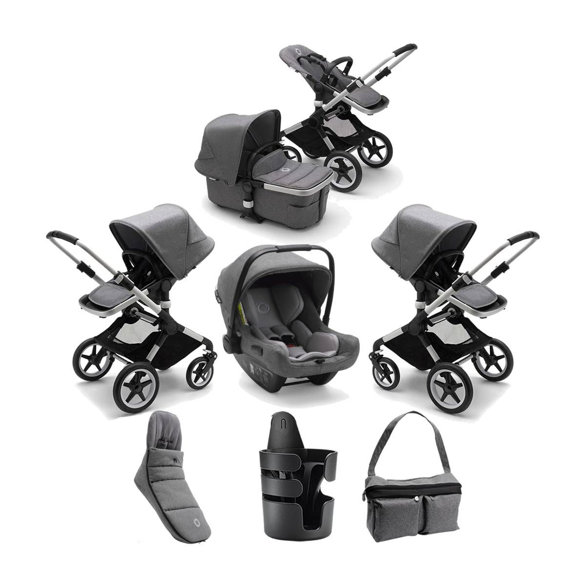 Bugaboo Fox2 7 Piece Bundle-Grey Melange/Aluminium