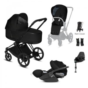Cybex e-Priam Black Pushchair with Lux Carry Cot & Cloud Z Car S