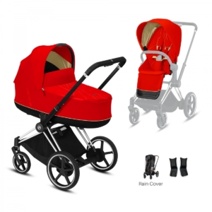 Cybex e-Priam Chrome Pushchair with Lux Carry Cot-Autumn Gold/Bl