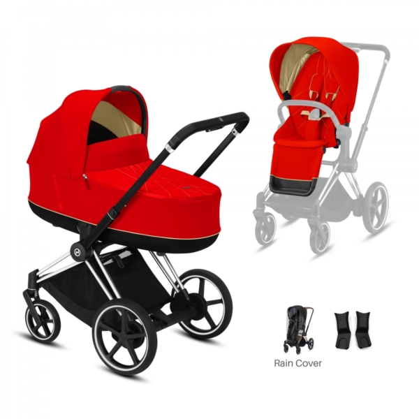 Cybex e-Priam Chrome Pushchair with Lux Carry Cot-Autumn Gold/Bl