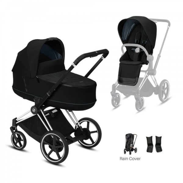 Cybex e-Priam Chrome Pushchair with Lux Carry Cot-Deep Black/Bla