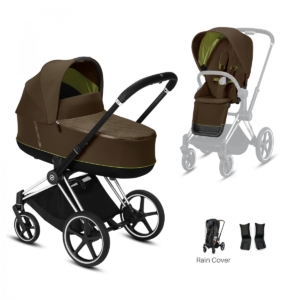 Cybex e-Priam Chrome Pushchair with Lux Carry Cot-Khaki Green/Bl