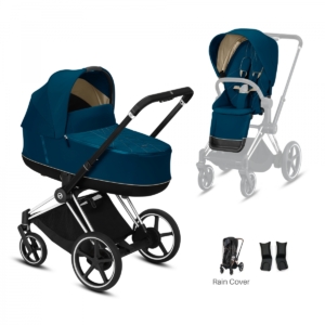 Cybex e-Priam Chrome Pushchair with Lux Carry Cot-Mountain Blue/