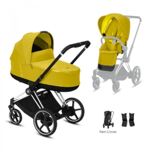 Cybex e-Priam Chrome Pushchair with Lux Carry Cot-Mustard Yellow
