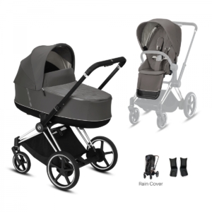 Cybex e-Priam Chrome Pushchair with Lux Carry Cot-Soho Grey/Blac
