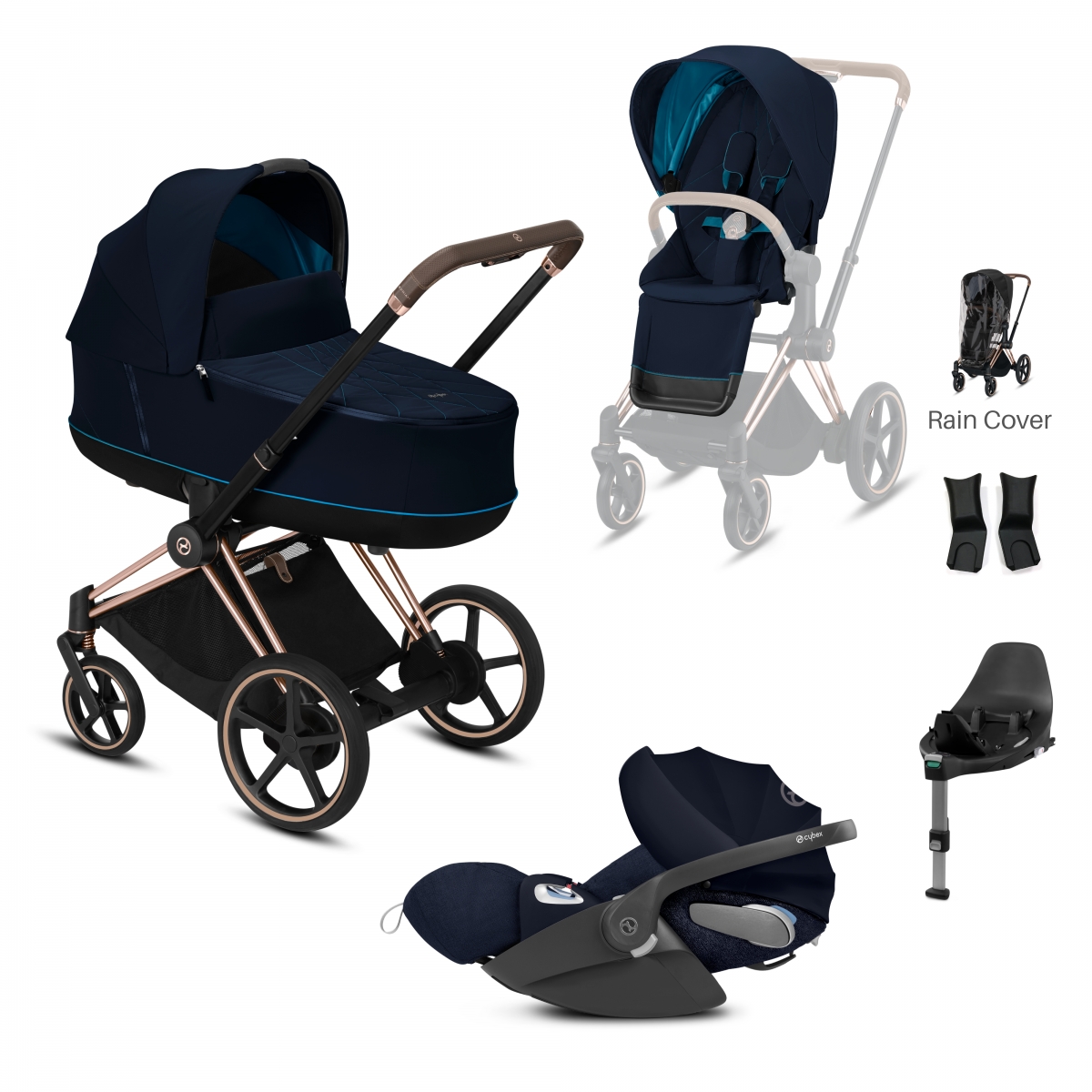 Cybex e-Priam Rose Gold Pushchair with Lux Carry Cot & Cloud Z C