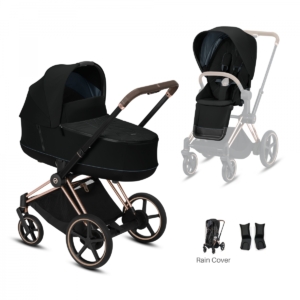Cybex e-Priam Rose Gold Pushchair with Lux Carry Cot-Deep Black/