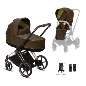 Cybex e-Priam Rose Gold Pushchair with Lux Carry Cot-Khaki Green