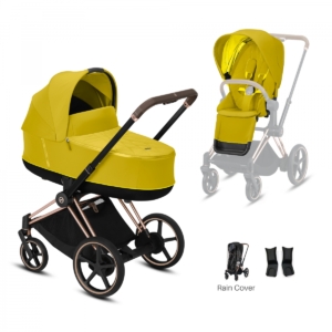 Cybex e-Priam Rose Gold Pushchair with Lux Carry Cot-Mustard Yel