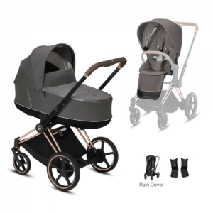 Cybex e-Priam Rose Gold Pushchair with Lux Carry Cot-Soho Grey/B