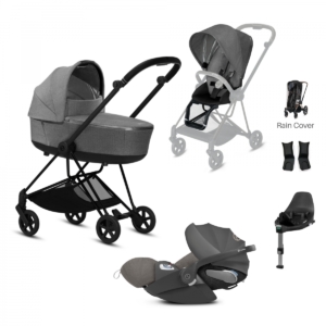 Cybex Mios Black Pushchair with Lux Carry Cot & Cloud Z Car Seat
