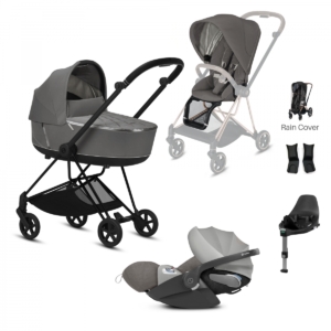 Cybex Mios Black Pushchair with Lux Carry Cot & Cloud Z Car Seat