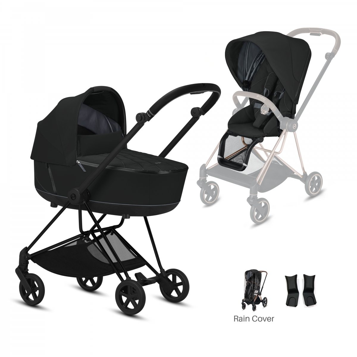 Cybex Mios Black Pushchair with Lux Carry Cot-Deep Black/Black