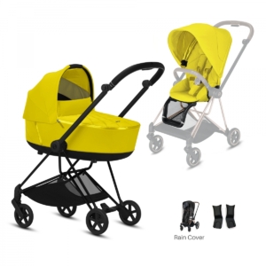 Cybex Mios Black Pushchair with Lux Carry Cot-Mustard Yellow/Bla