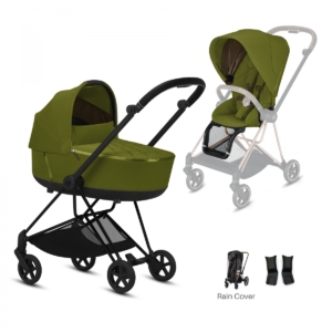 Cybex Mios Black Pushchair with Lux Carry Cot-Khaki Green/Black