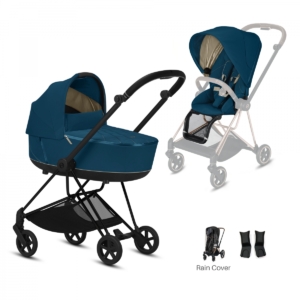 Cybex Mios Black Pushchair with Lux Carry Cot-Mountain Blue/Blac