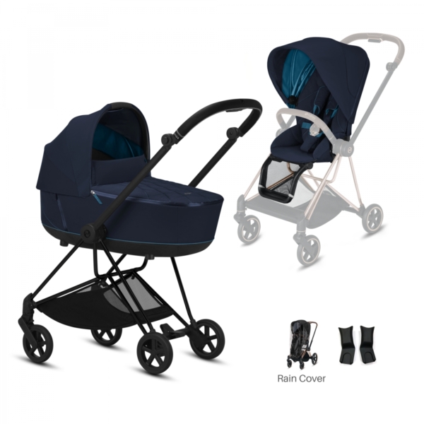 Cybex Mios Black Pushchair with Lux Carry Cot-Nautical Blue/Blac