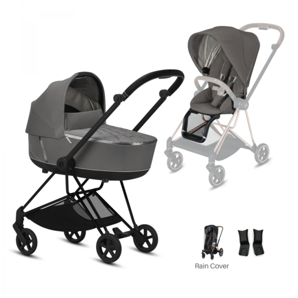 Cybex Mios Black Pushchair with Lux Carry Cot-Soho Grey/Black