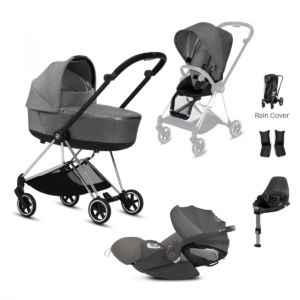 Cybex Mios Chrome Pushchair with Lux Carry Cot & Cloud Z Car Sea