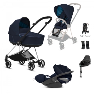 Cybex Mios Chrome Pushchair with Lux Carry Cot & Cloud Z Car Sea