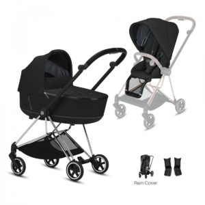 Cybex Mios Chrome Pushchair with Lux Carry Cot-Deep Black/Black