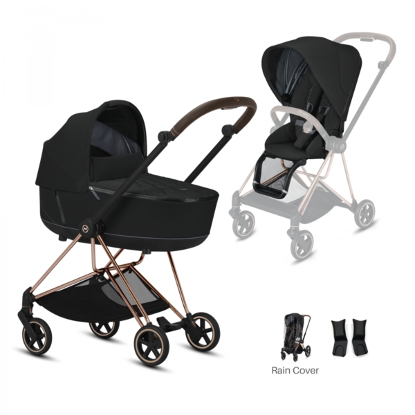 Cybex Mios Rose Gold Pushchair with Lux Carry Cot-Deep Black/Bro