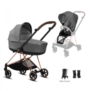 Cybex Mios Rose Gold Pushchair with Lux Carry Cot-Manhattan Grey