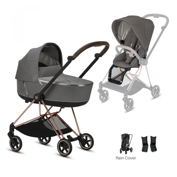 Cybex Mios Rose Gold Pushchair with Lux Carry Cot-Soho Grey/Brow