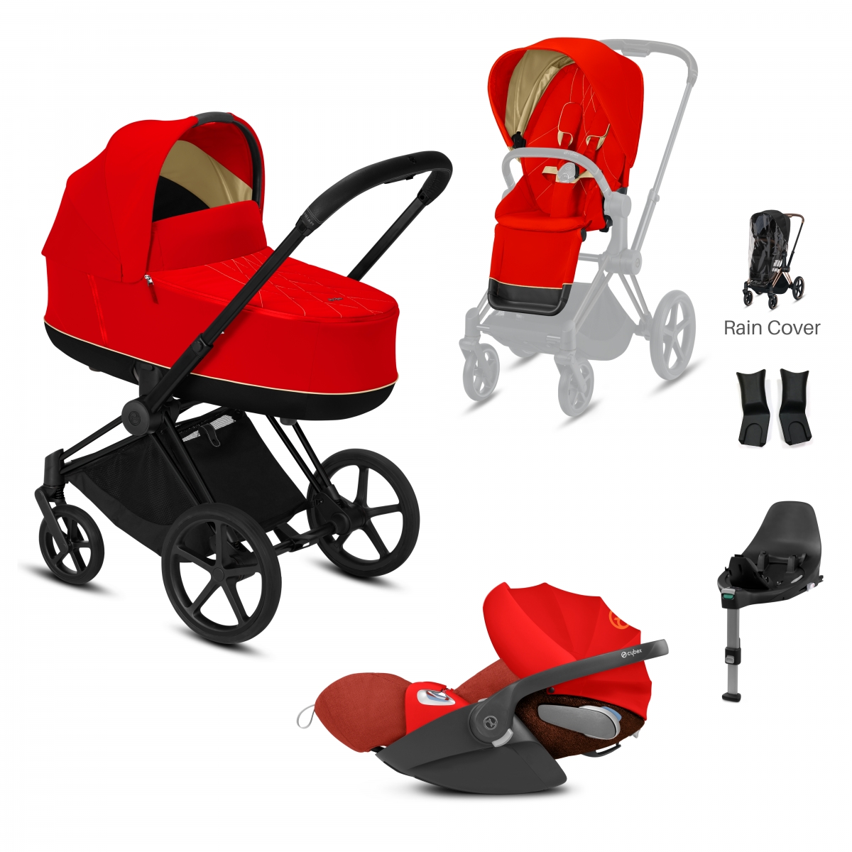 Cybex Priam Black Pushchair with Lux Carry Cot & Cloud Z Car Sea