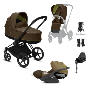Cybex Priam Black Pushchair with Lux Carry Cot & Cloud Z Car Sea