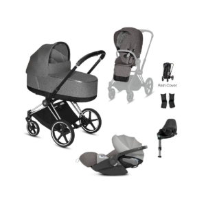 Cybex Priam Black Pushchair with Lux Carry Cot & Cloud Z Car Sea