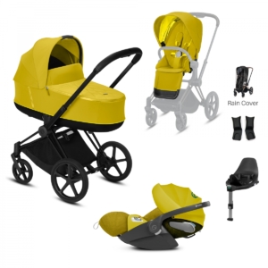 Cybex Priam Black Pushchair with Lux Carry Cot & Cloud Z Car Sea