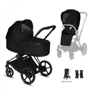 Cybex Priam Black Pushchair with Lux Carry Cot-Deep Black (2020)
