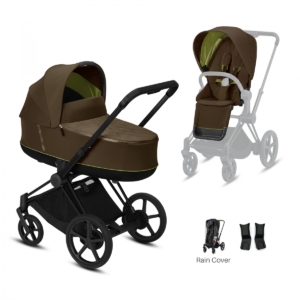 Cybex Priam Black Pushchair with Lux Carry Cot-Khaki Green (2020