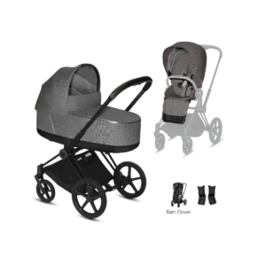 Cybex Priam Black Pushchair with Lux Carry Cot-Manhattan Grey/Bl
