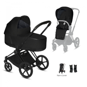 Cybex Priam Black Pushchair with Lux Carry Cot-Midnight Blue/Bla