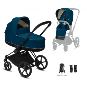 Cybex Priam Black Pushchair with Lux Carry Cot-Mountain Blue (20
