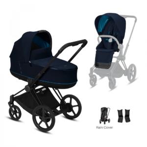 Cybex Priam Black Pushchair with Lux Carry Cot-Nautical Blue (20