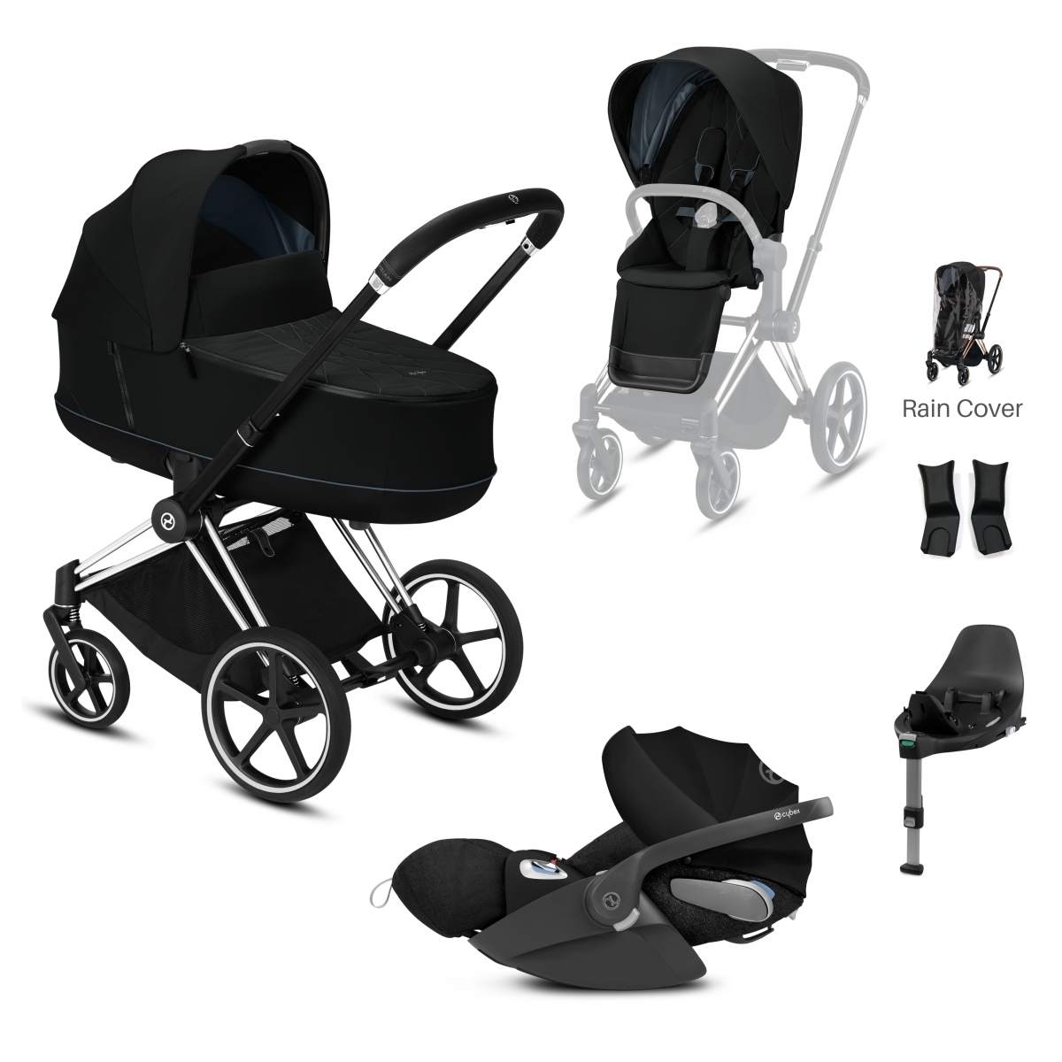 Cybex Priam Chrome Pushchair with Lux Carry Cot & Cloud Z Car Se