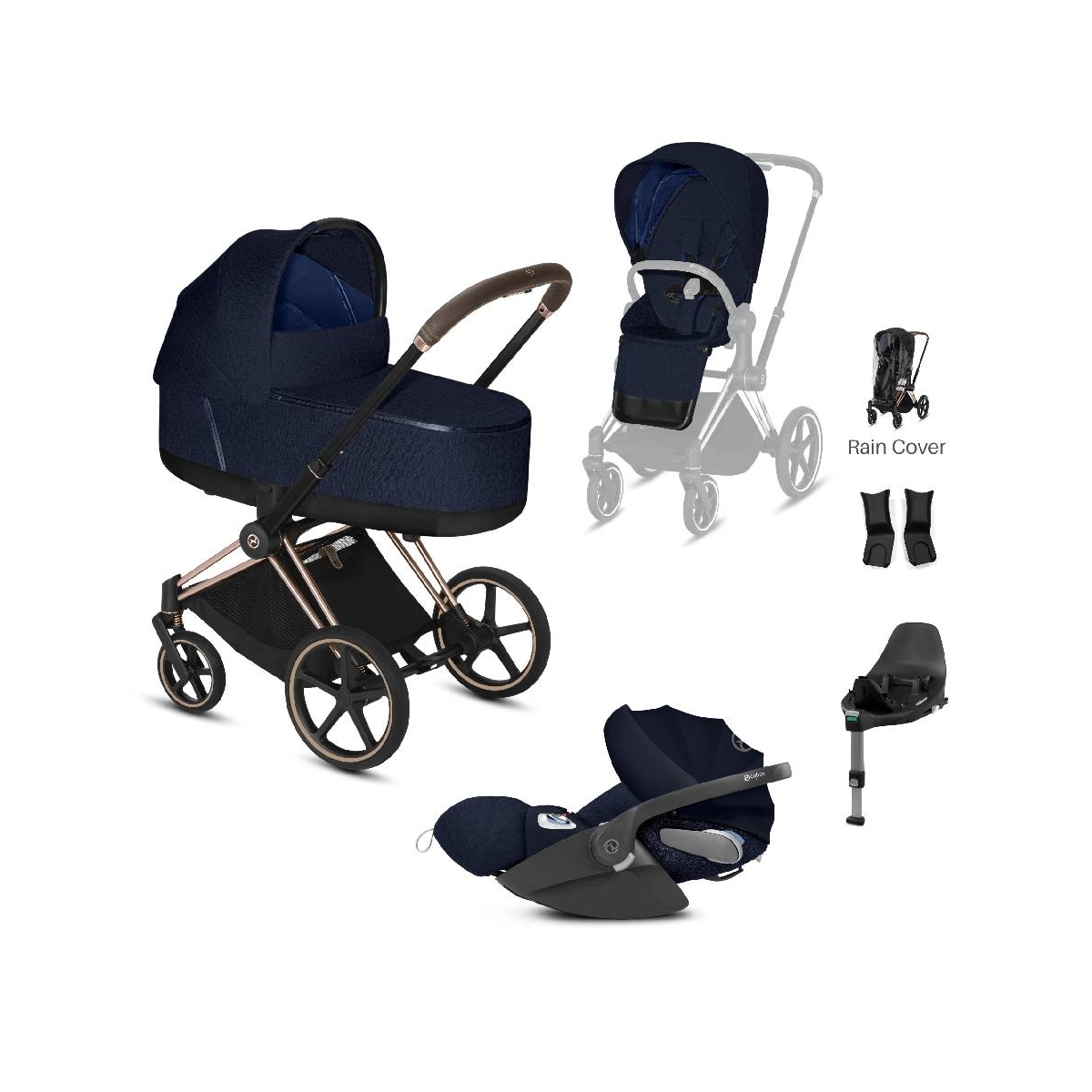 Cybex Priam Rose Gold Pushchair with Lux Carry Cot & Cloud Z Car
