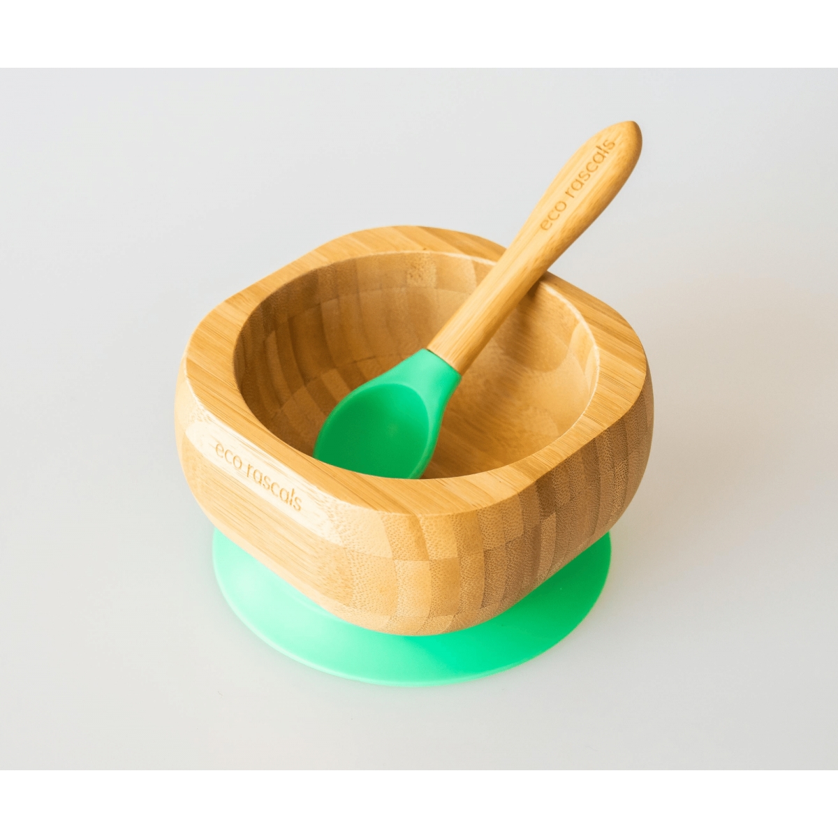 eco rascals Bamboo Suction Bowl & Spoon Set-Green (NEW)