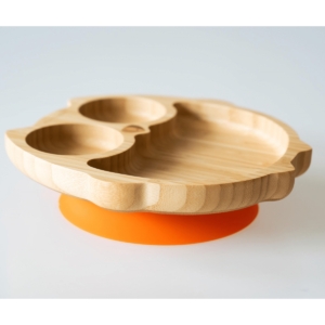 eco rascals Owl Shaped Bamboo Suction Plate-Orange (NEW)