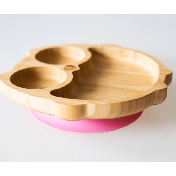 eco rascals Owl Shaped Bamboo Suction Plate-Pink (NEW)