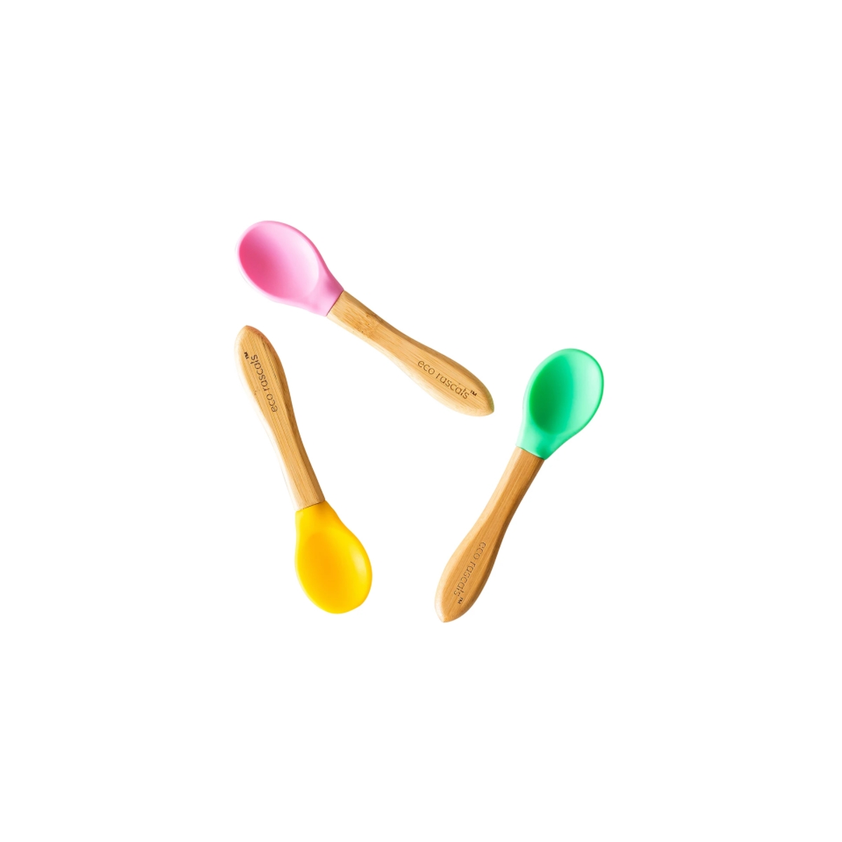 eco rascals Pack of 3 Mixed Colour Spoons-Pink,Green,Yellow (NEW