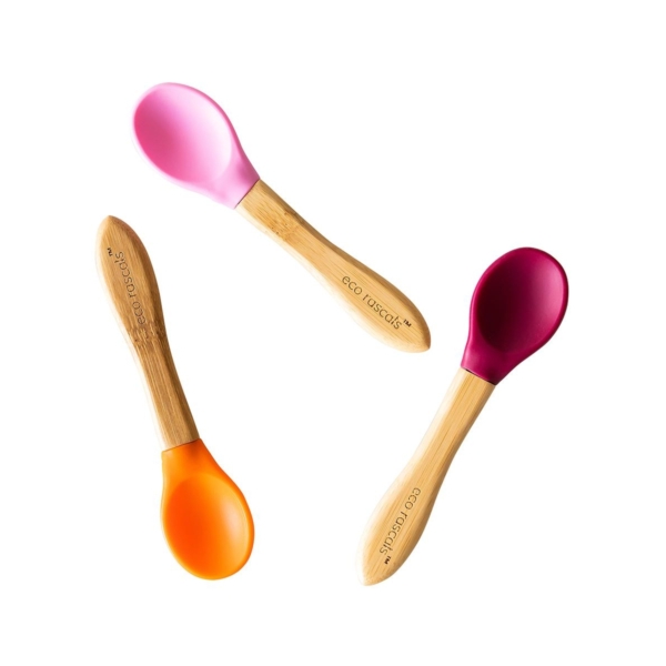 eco rascals Pack of 3 Mixed Colour Spoons-Pink,Red,Orange (NEW)
