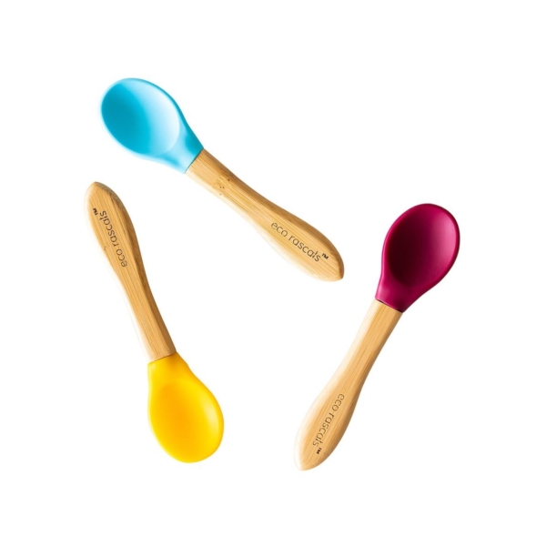 eco rascals Pack of 3 Mixed Colour Spoons-Yellow,Blue,Red (NEW)