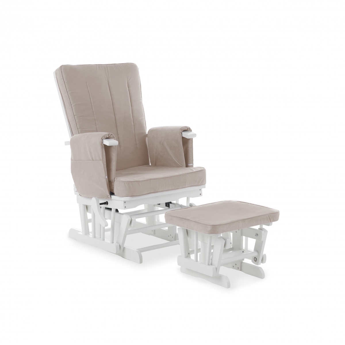 Obaby Deluxe Reclining Gilder Chair and Stool-White with Sand Cu